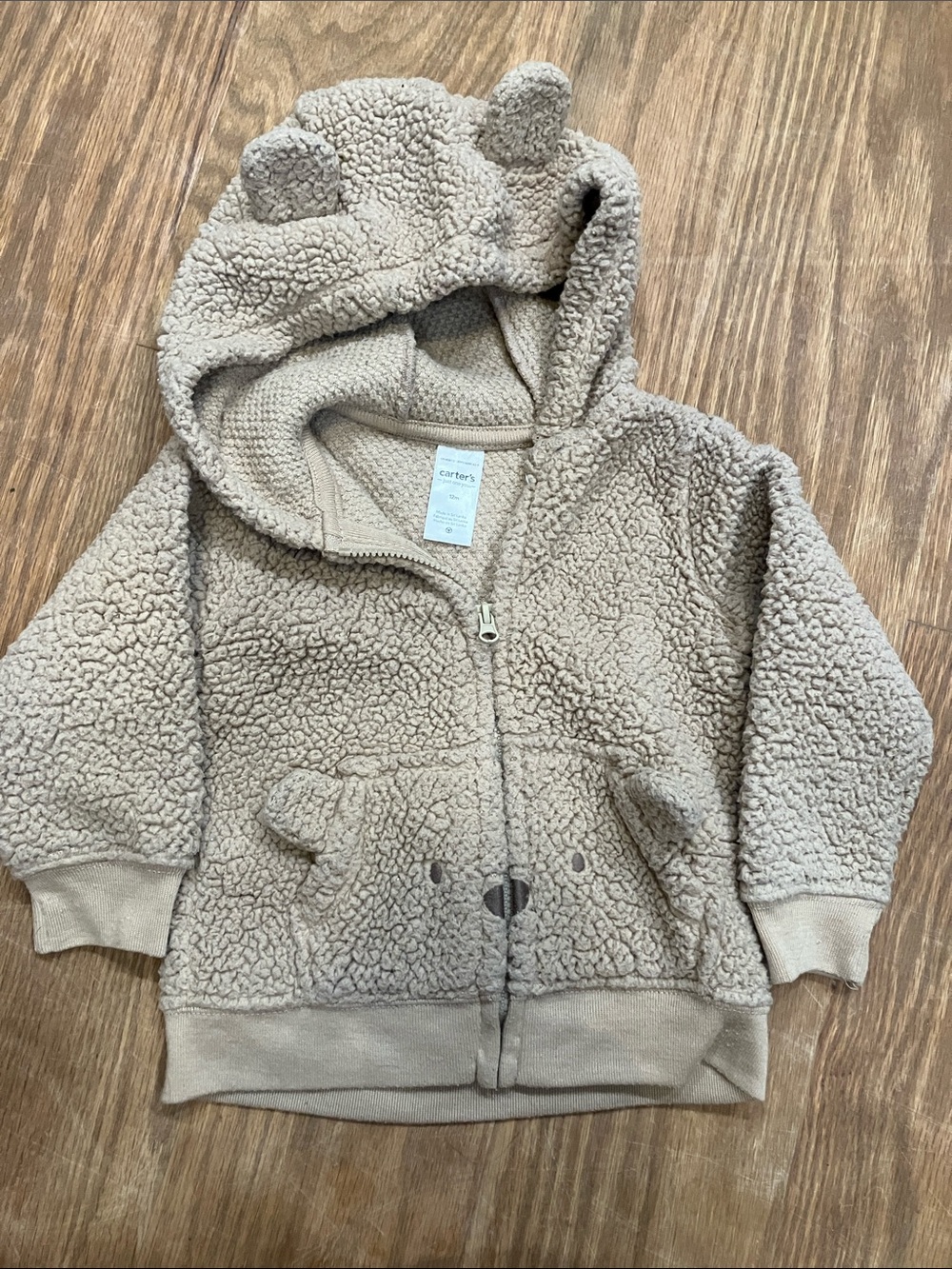Carter's Tan Sherpa Zip Hoodie with Bear Ears